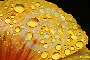 closeup of water droplets on a golden poppy petal