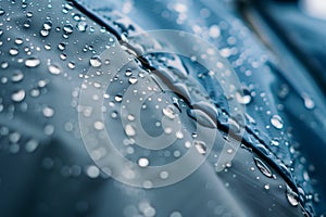 closeup of water droplets on a joggers waterproof jacket