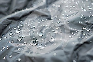 closeup of water droplets on a joggers waterproof jacket