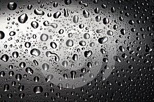 Closeup water drops on stainless steel textured metal surface