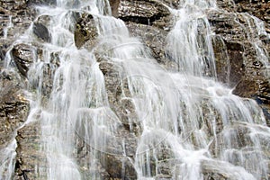 Closeup of water falling in a cascade on the rocks
