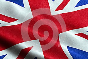 Closeup of waving flag of union jack, uk great britain england symbol