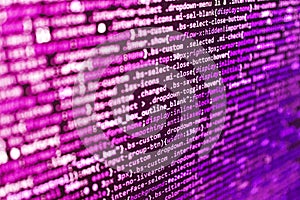 Closeup of Web Code on Computer LED Screen. Displaying program code on computer. New technology revolution. Background of software