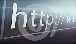 Closeup, website and url of search bar on computer screen for information, worldwide surfing or server. Homepage, html