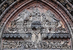 Closeup of the west facade of St. Lorenz, in Nuremberg, Germany