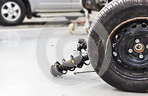 Closeup wheels and shock absorbers