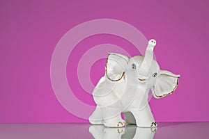 Closeup of white elephant made of porcelain