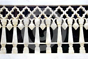 Closeup of a white painted concrete grillwork at Junagarh Fort in Bikaner, Rajasthan, India