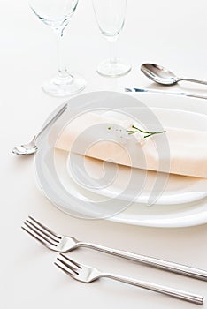 Closeup of white place setting