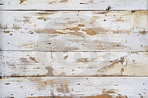 Closeup white wood table top with scratches