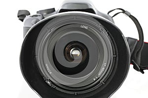 Closeup of wide angle zoom lens on camera