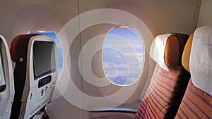 Closeup the window of the passenger plane