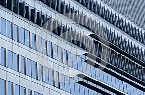 Closeup window of skyscraper glass office building. Exterior commercial building. Modern architecture design. Facade of modern