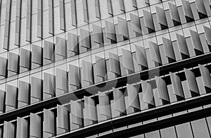 Closeup window of skyscraper glass office building. Exterior commercial building. Modern architecture design. Facade of modern