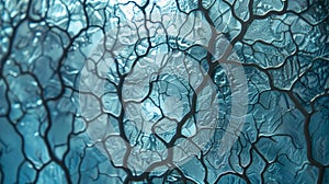 A closeup of a window of a skyser featuring intricate glasswork in the form of branching patterns found in coral