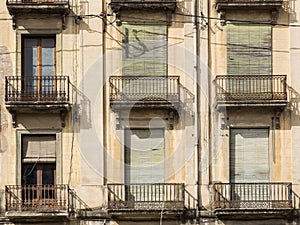 Closeup of windows of an old spanish house