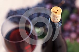 Closeup of wine bottle and cork