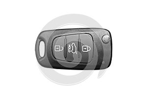 Closeup of wireless key ignition isolated on white background. Wireless start engine key. Car key remote isolated over white. Mode