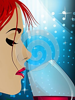 Closeup of a woman drinking wine