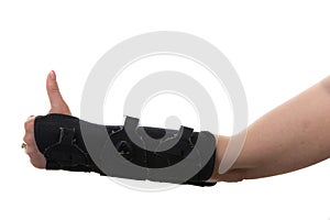 Closeup of woman with hand orthosis