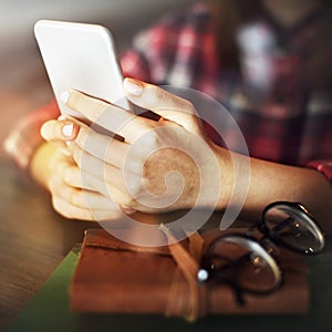 Closeup Woman Hands Mobile Phone Concept