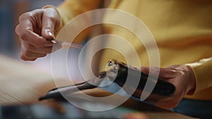 Closeup woman hands paying credit card over terminal at store. Client payment