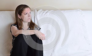 Mental Health Concept - Woman Looking Forlorn with Copy Space photo