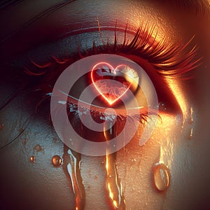 Closeup of woman\'s eye with burning heart in it