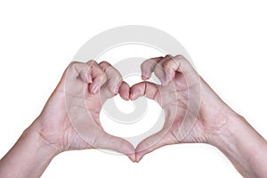 Closeup of woman`s hands made heart isolated on white background.Health care concept