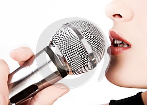 Closeup of woman singing