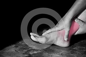 Closeup woman suffering from pain in ankle