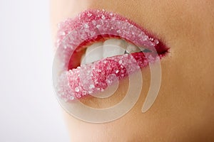 Closeup of woman sugar lips