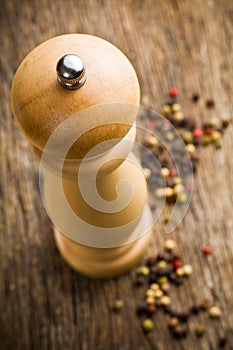 Closeup of wooden pepper mill