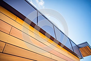 closeup of wooden slats on modern building