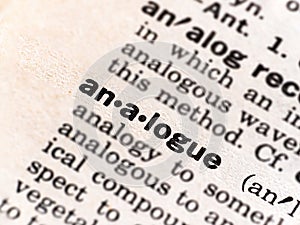 Closeup of the word analogue in the dictionary