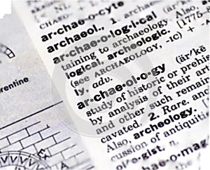 Closeup of the word archaeology in the dictionary photo