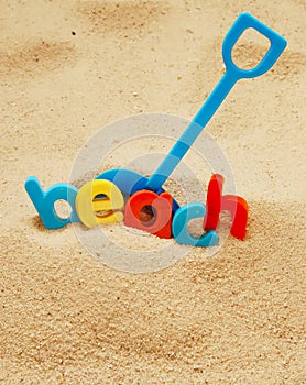 Closeup of the word beach