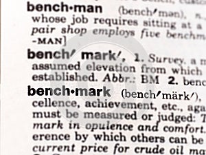 Closeup of the word benchmark in the dictionary