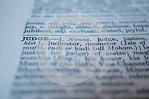 Closeup of the word judge