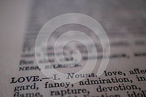 A closeup of the word love