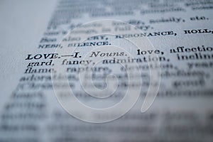 A closeup of the word love