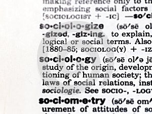 Closeup of the word sociology in the dictionary photo