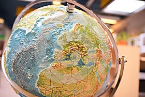 closeup of world map on a glob