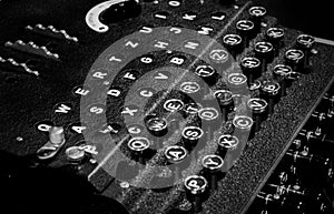 Closeup of the World War 2 German 'Enigma' machine used for encrypting and decrypting messages