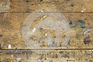 Closeup of worn wood planks on handy man workshop bench