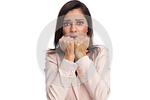 Closeup of worried businesswoman gasping