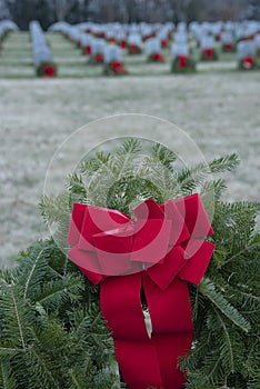 Closeup of a wreath as found on each grave