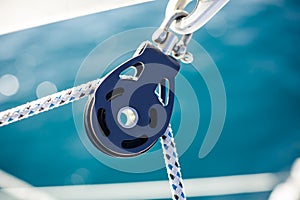 Closeup on yacht cord crank, rope holder