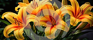 Closeup of yellow flowers with water drops, Lily order