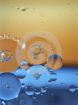 Closeup yellow- gold bubbles oil abstract background ,oil droplets and shiny